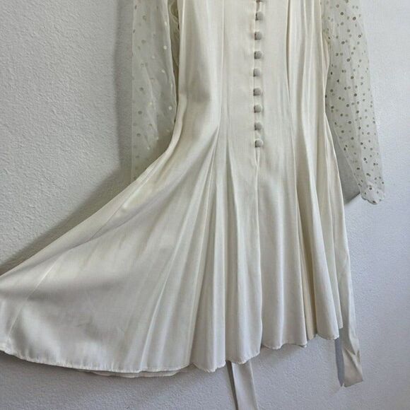 WD2 by Diamond Vintage White Mini Cocktail Dress 10 Polkadot Long Sheer Sleeves - Picture 3 of 12